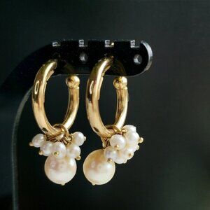 18k gold hoop pearl charm earrings LeGi